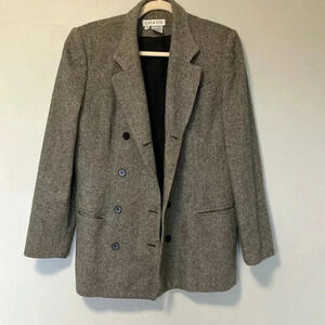 Chaus 100% wool herringbone  double breasted blazer jacket